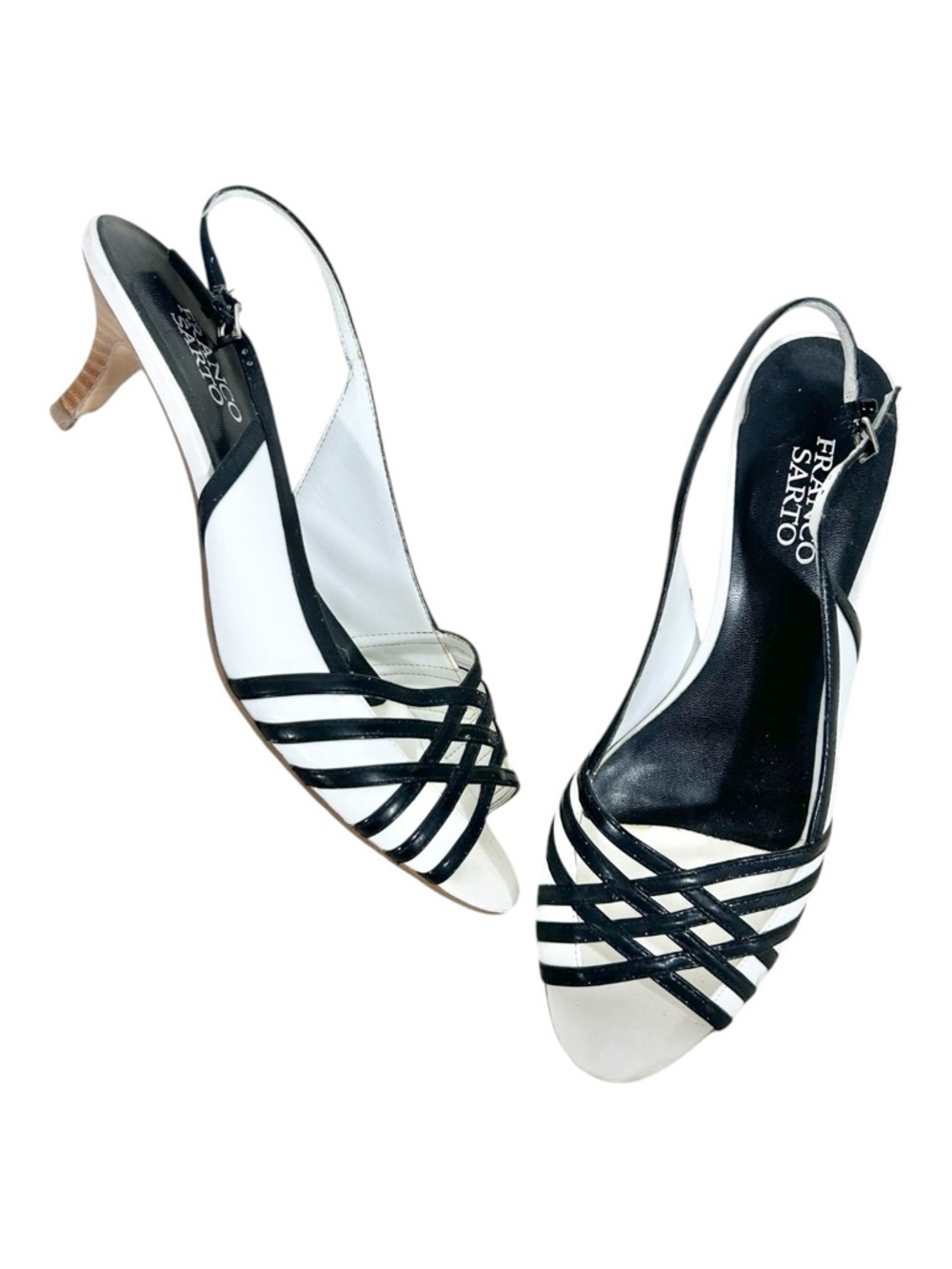 Franco Sarto Y2K‎ Black and White Strappy Slingback Kitten Heels Size 9N